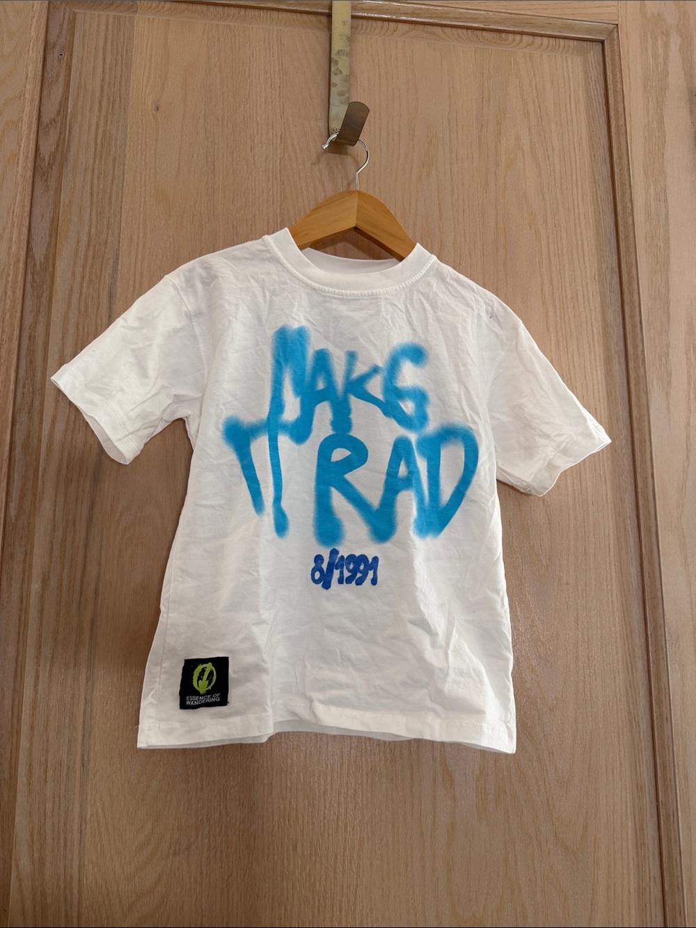 Zara White Short Sleeve Tee with Blue Graffiti Print